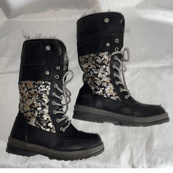 Justice Winter Boots w/ Sequins & Faux Fur - Girl's Size 3M -‎ Fabulous! - Picture 6 of 15